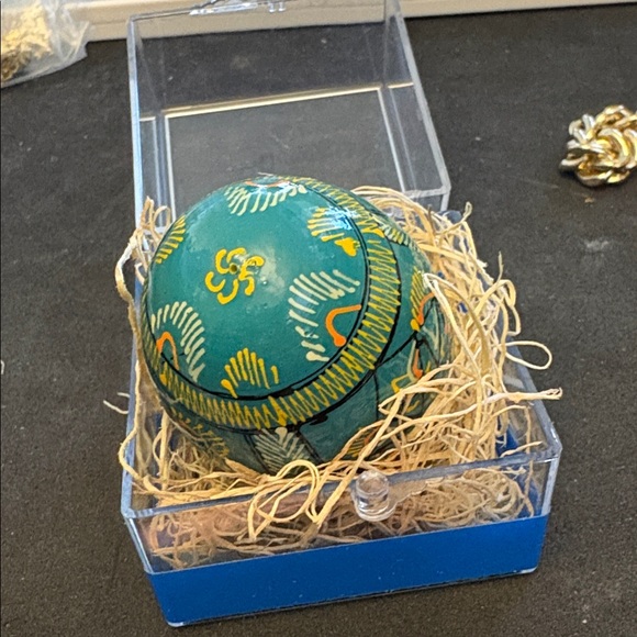 Handcrafted Blue Wood Rabbit Easter Egg Called Pysanda - Picture 3 of 8